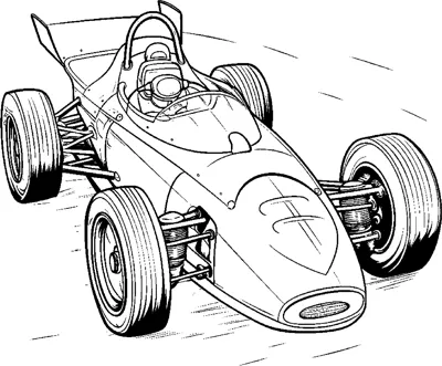 A classic open-wheel race car with a rounded nose leans into a corner with speed lines.