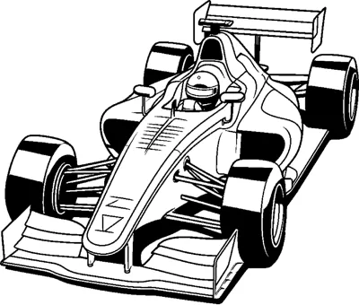 An open-wheel race car leans into a corner with dark shaded tires and body panels.
