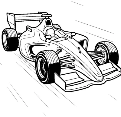 An open-wheel race car drifts across the page with speed streaks trailing behind it.