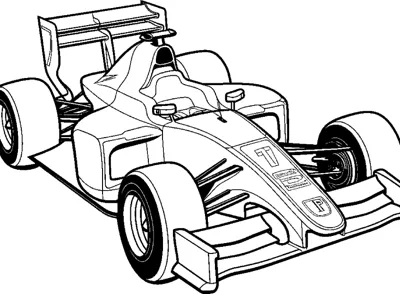 An open-wheel race car with a number on its side pod is drawn at a three-quarter angle.