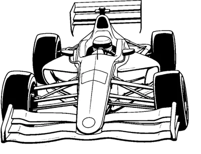 A front-on view of an open-wheel race car with solid black tires and a layered front wing.