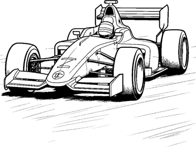 An open-wheel race car accelerates forward with faint speed lines on the ground.