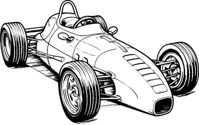 A retro open-wheel race car with a rounded nose cone and shaded tires is drawn at an angle.