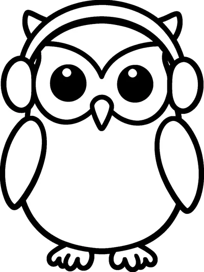 A round owl with huge eyes and a small beak, wearing a pair of fluffy earmuffs on its head.