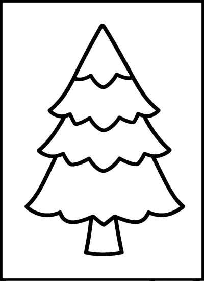 A blank rectangular Christmas card showing a layered fir tree with wavy branches and a trunk.