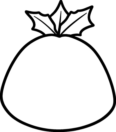 A big round Christmas pudding shape with a sprig of three holly leaves sitting on top.