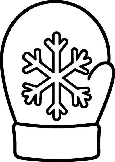 A single winter mitten with a thumb, a wide cuff and a large snowflake on the front.