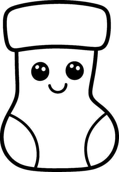 A kawaii Christmas stocking with a wide cuff, big shiny eyes, a smile and a heel and toe patch.