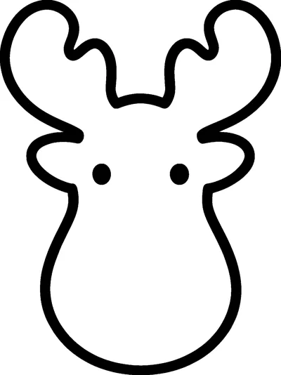 A biscuit shaped like a reindeer head with branching antlers, round ears and two small dot eyes.