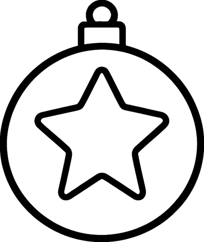 A simple round Christmas bauble with a metal cap and loop, and one big five-pointed star drawn in the middle.
