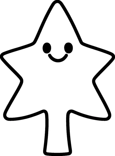 A big five-pointed star with a smiling face and dot eyes, sitting on a small stem that fits on a Christmas tree.