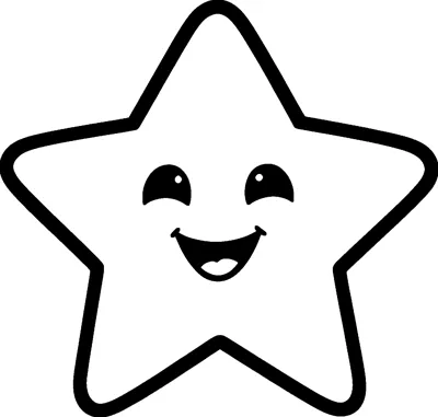 A big five-pointed star with rounded tips, shiny eyes and a wide open smile in the middle.