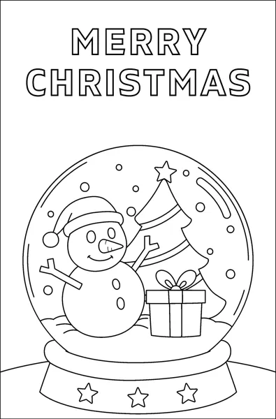 A snow globe holding a snowman, a small tree and a gift, under the words Merry Christmas.