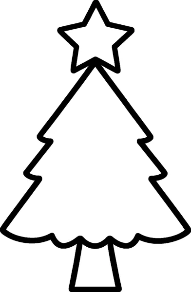 A simple pine tree with wavy edges, a trunk and a five-pointed star on the very top.