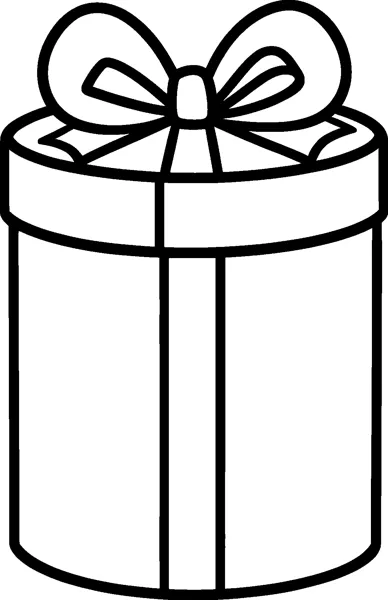 A tall round gift box with a lid, a ribbon running down the front and a big looped bow on top.