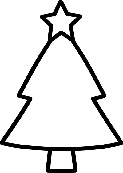 A simple Christmas tree made of three stacked triangles, with a star on top and a small square trunk at the bottom.