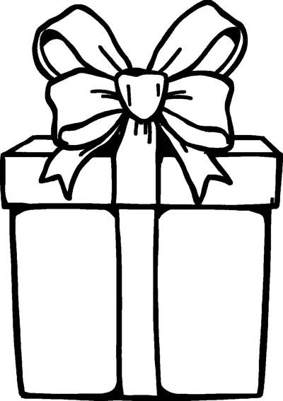 A large square gift box with a ribbon down the middle and a big bow on the lid.