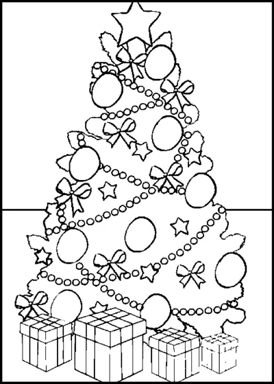 A Christmas tree hung with baubles, bows and garlands, with wrapped gifts stacked under it.