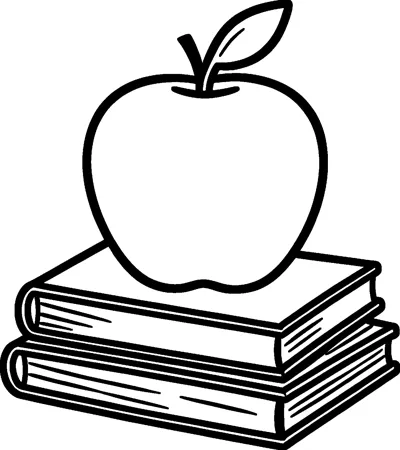 A big shiny apple with a leaf sits on top of a stack of two closed books.