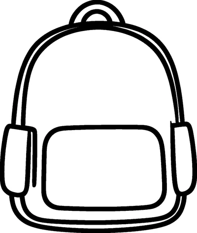 A simple school backpack with a carry handle, a big front pocket and two side pockets.