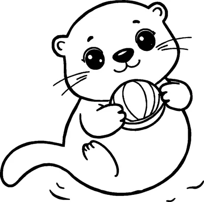 A smiling otter floating on its back in the water, holding a striped clam shell on its tummy.