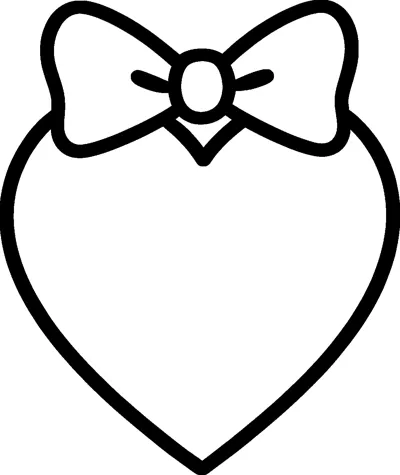 A large heart with a big looped bow tied neatly on top, drawn with bold black lines.