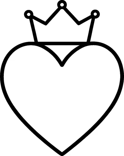 A big plain heart with a pointed royal crown sitting on top, each point topped with a round jewel.
