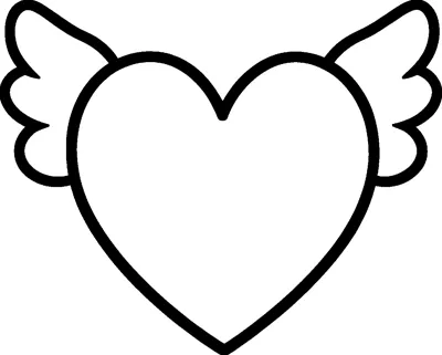 A rounded heart with two small feathery wings on either side, as if it is flying through the air.