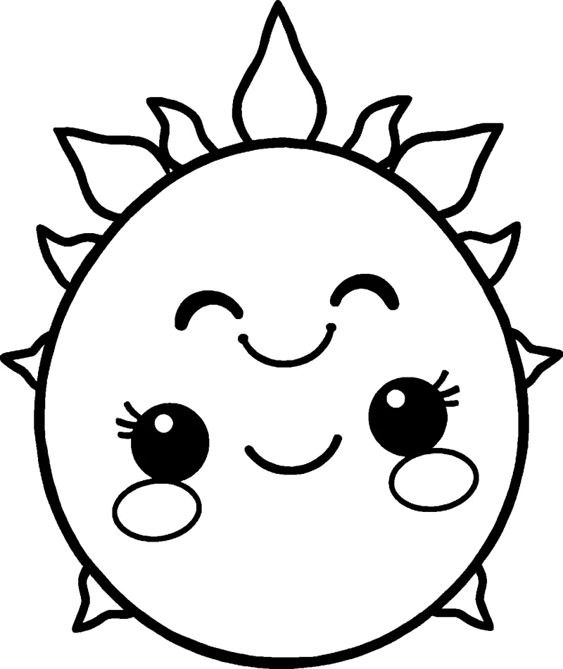 A round sun with pointed rays and two smiling faces, one with closed happy eyes and one with open eyes.