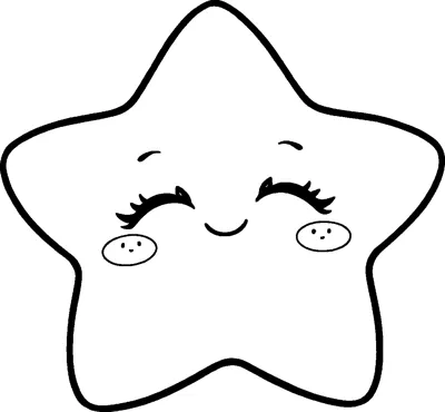 A soft five-pointed star with closed lashed eyes, a small smile and round blush cheeks.