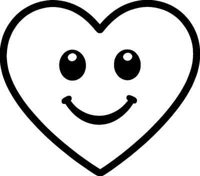 A big heart with two round shiny eyes and a wide happy smile, drawn with thick outlines for little hands.