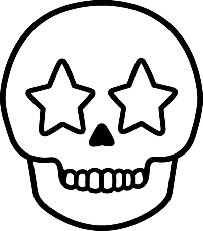 A rounded cartoon skull with two big star-shaped eyes and a toothy grin.
