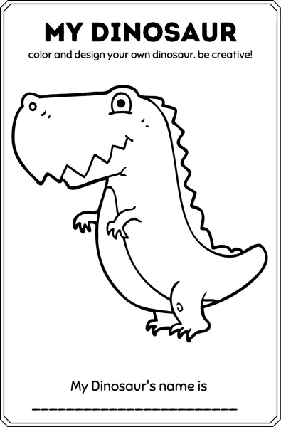 A simple T-rex outline under the heading My Dinosaur, with a line to write the dinosaur's name.