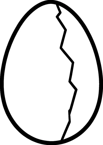 A large dinosaur egg with a long zigzag crack running from top to bottom, drawn with a thick black outline.