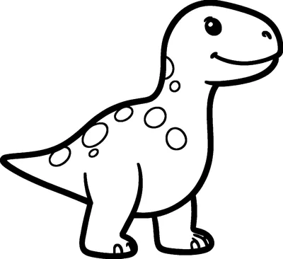 A smiling dinosaur standing on two legs with round spots on its back, neck and tail.