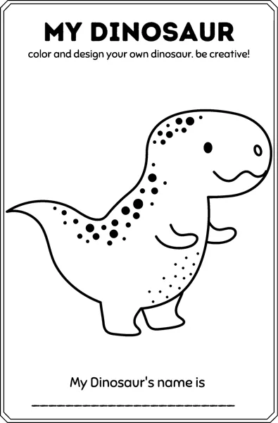 A simple spotted T-rex outline under the heading My Dinosaur, with a line to write its name.