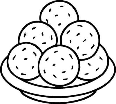 A plate piled with round ladoo sweets.