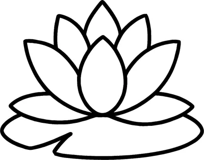 A lotus flower with layered petals rests on a round lily pad.