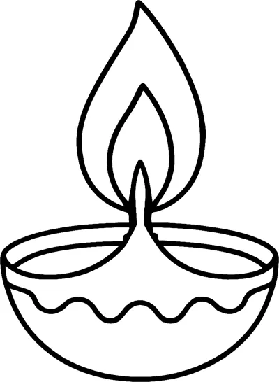 A single clay diya oil lamp with a wavy pattern and one tall flame.