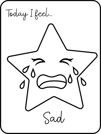 A large star crying with tears streaming from closed eyes under the words Today I feel, labelled Sad.