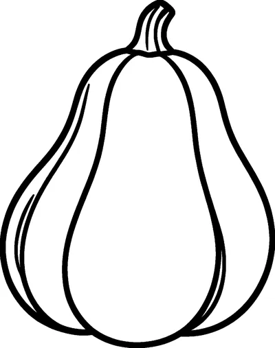 A plump squash with a narrow top and a wide rounded bottom, gentle ribs down its sides and a curved stem.