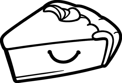 A smiling slice of apple pie with a thick crust edge and apple slices peeking out on top.