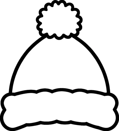 A rounded woolly hat with a puffy scalloped cuff along the bottom and a fluffy pompom on top.