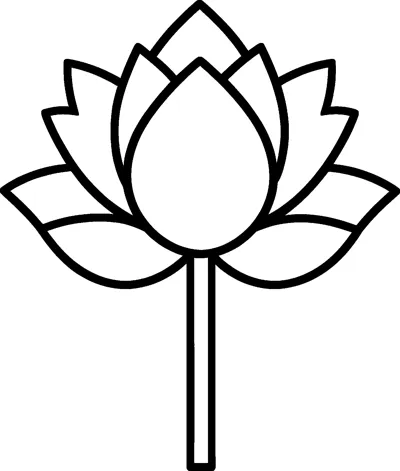A simple lotus flower with layers of pointed petals opening around a central bud, on a straight stem.