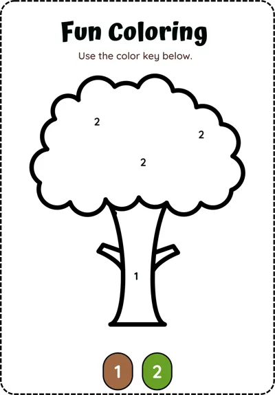 A simple tree outline with numbered areas and a two-color key showing brown and green.