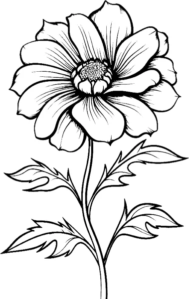 A single zinnia with layered petals and a textured centre stands on a leafy stem.