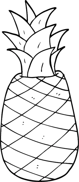 A large pineapple with a crosshatch skin and spiky leaves above the word PINEAPPLE in hollow letters.