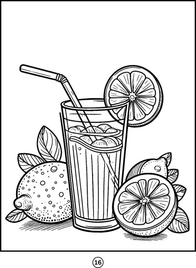 A tall glass of lemonade with a straw and lemon slice stands beside whole and cut lemons.