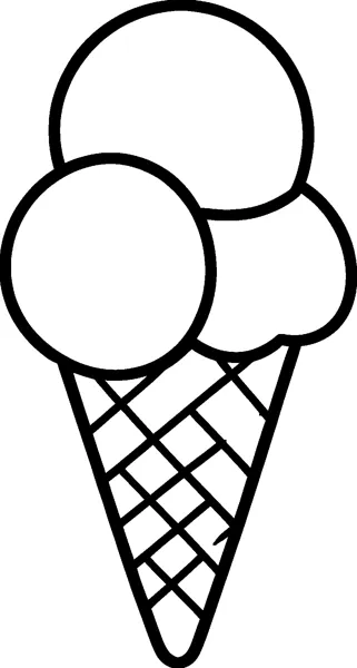 An ice cream cone piled with three round scoops stacked on a criss-cross waffle cone, outlined in thick black lines.