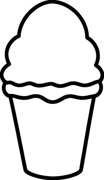 A big scoop of ice cream with a wavy melting edge sitting in a simple paper cup, drawn with thick outlines.